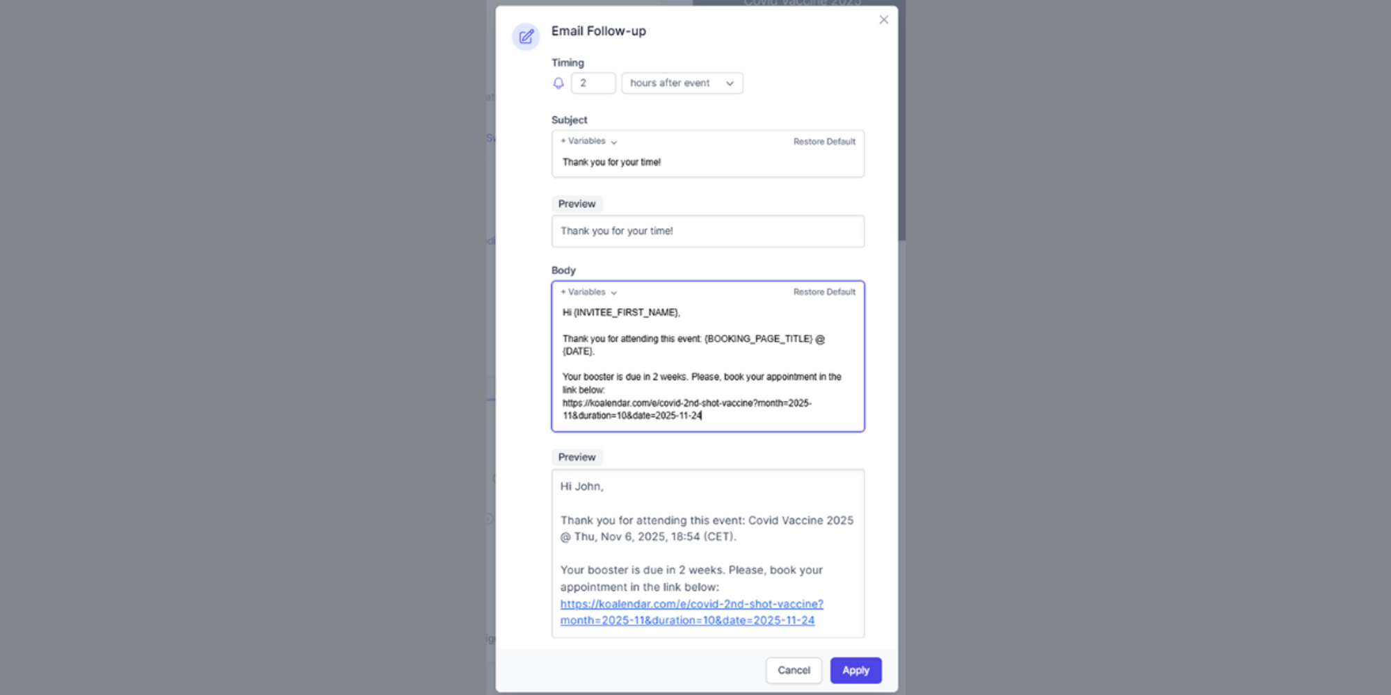 Koalendar scheduling software scheduling vaccine reminder emails